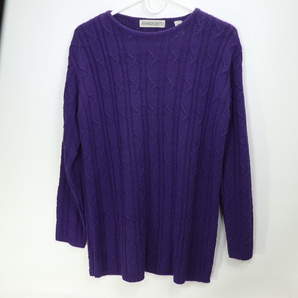 Amanda Smith Sweater Women Small Purple Cable Knit Pullover Boatneck Long Sleeve